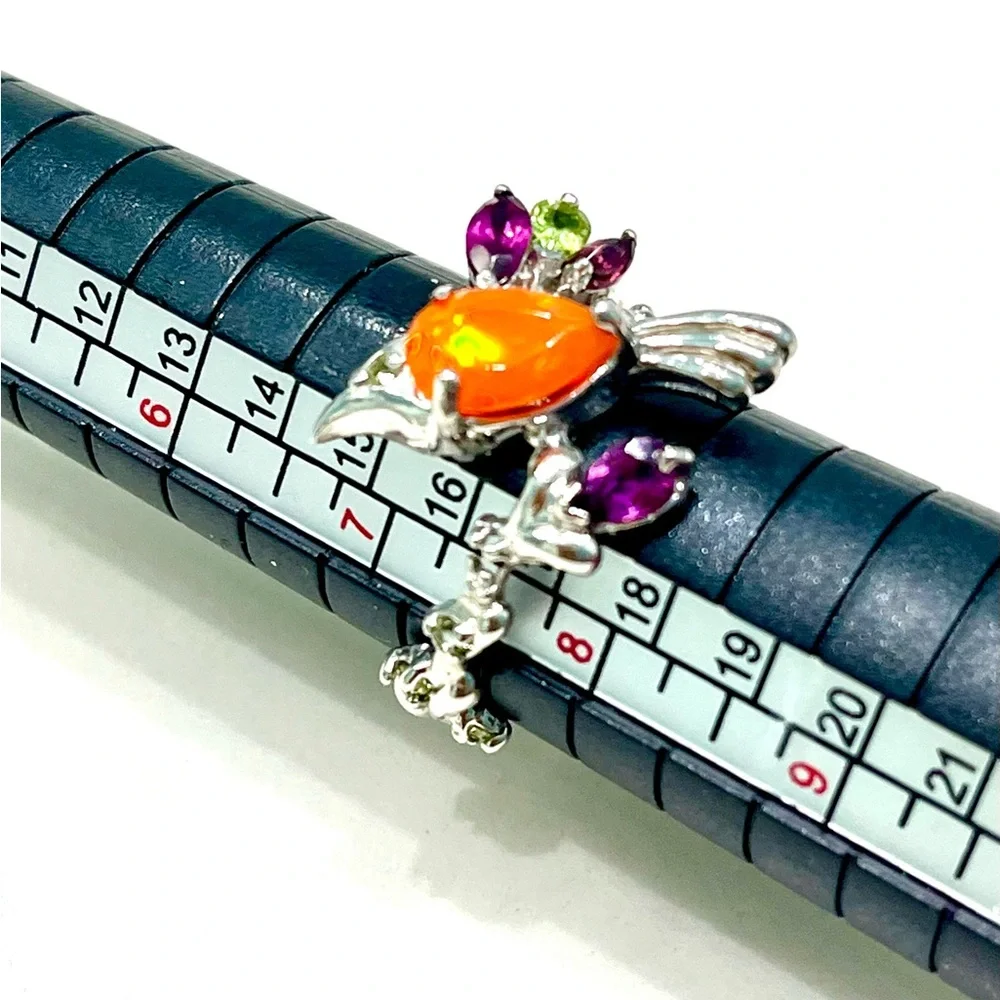 1.5ct Natural Fire Opal Peridot Amethyst 14KGP Ring - Picture 3 of 5